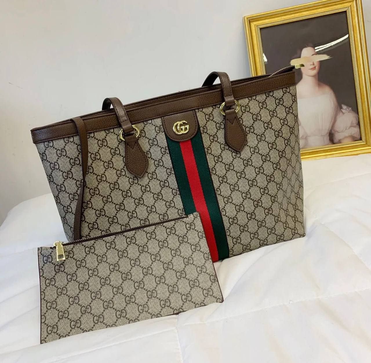 Luxury Monogram Shopping Tote Bag & Matching Pouch Set – Timeless Heritage Elegance | D-E15 – Image 5