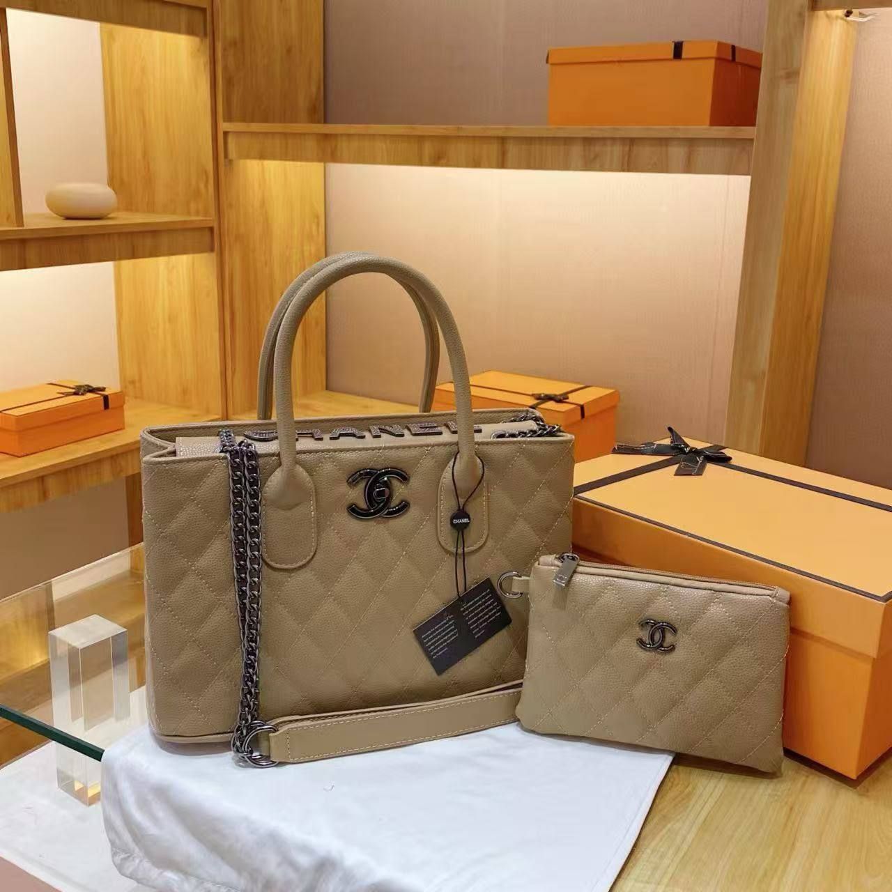 Classic Chanel Caviar Quilted Tote Bag Set with Matching Pouch - Premium Quality | D-E16 – Image 1