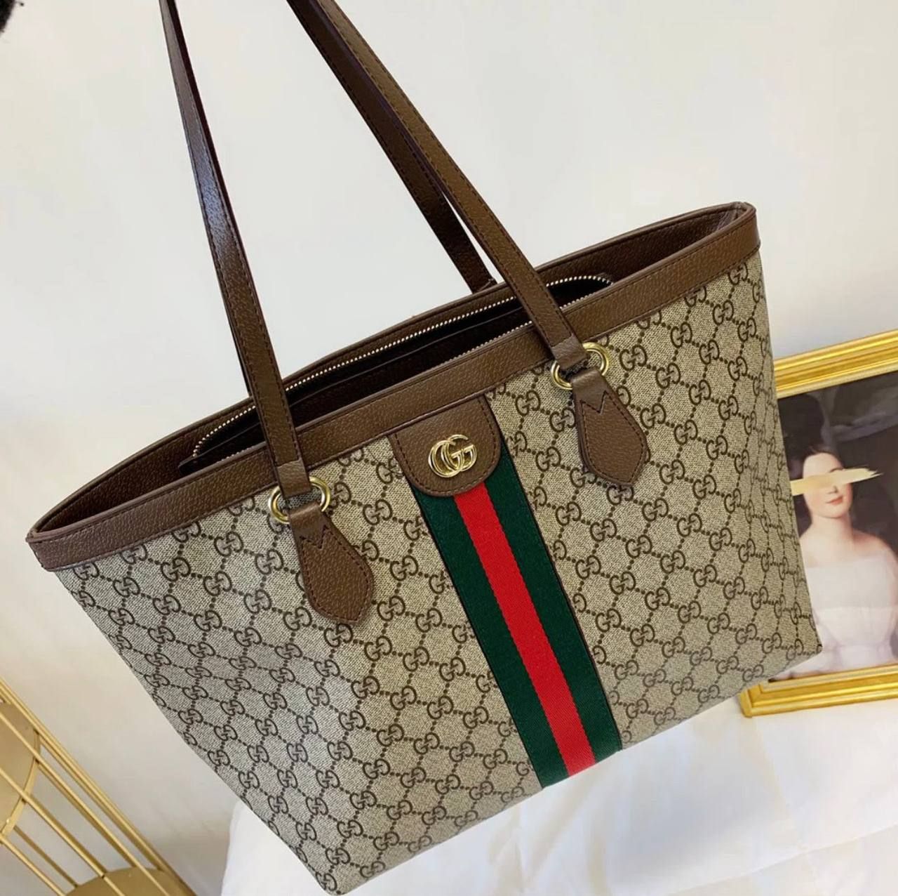 Luxury Monogram Shopping Tote Bag & Matching Pouch Set – Timeless Heritage Elegance | D-E15 – Image 2