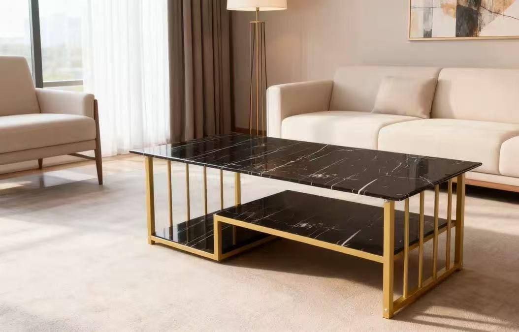 Modern Black Marble Coffee Table with Gold Frame for Living Room UAE | D-E49 – Image 2