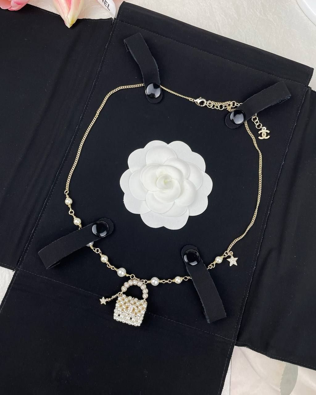 Chanel Inspired Pearl Flap Bag Pendant Necklace – (Premium Quality - Copy One) | D-E32 – Image 3