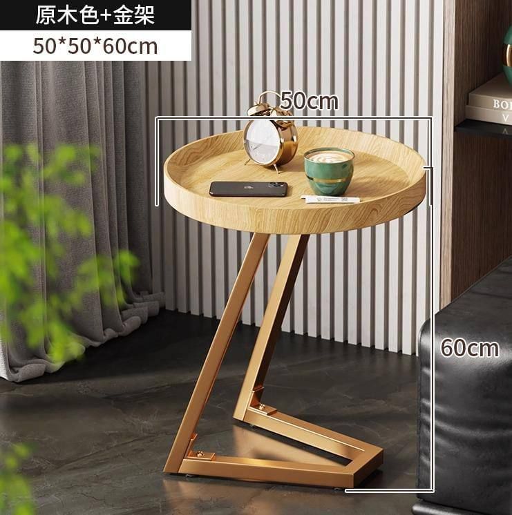Modern Round Side Table with Marble/Wood Top and Gold Frame UAE | D-E49 – Image 4