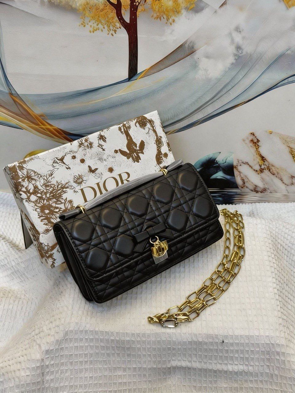 Dior Inspired Quilted Crossbody Bag with Elegant Bow – Pure Sophistication | D-E19 – Image 5