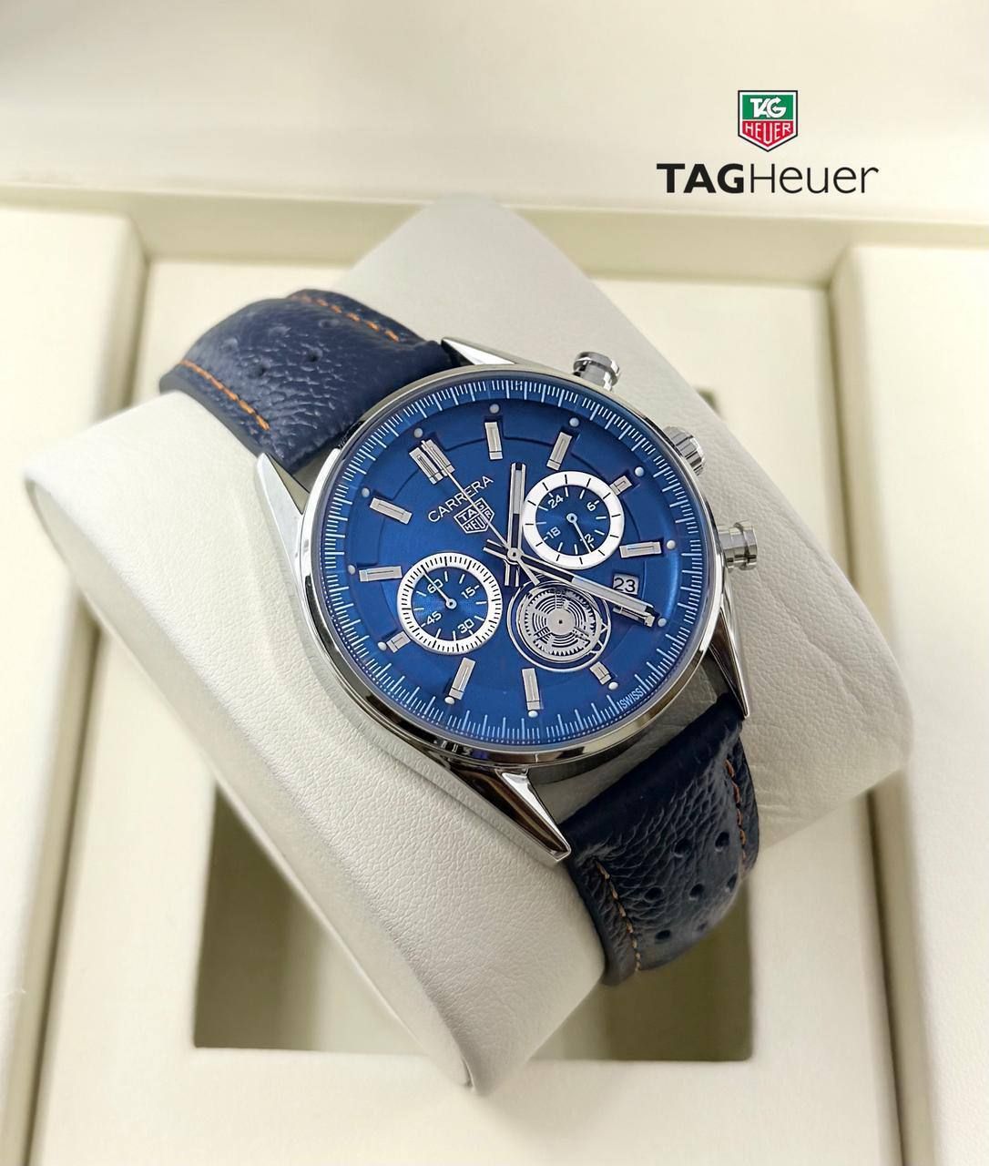 ​Tag Heuer Carrera Premium Sports Watch with Perforated Leather Strap (Master Copy) | D-E13 – Image 3