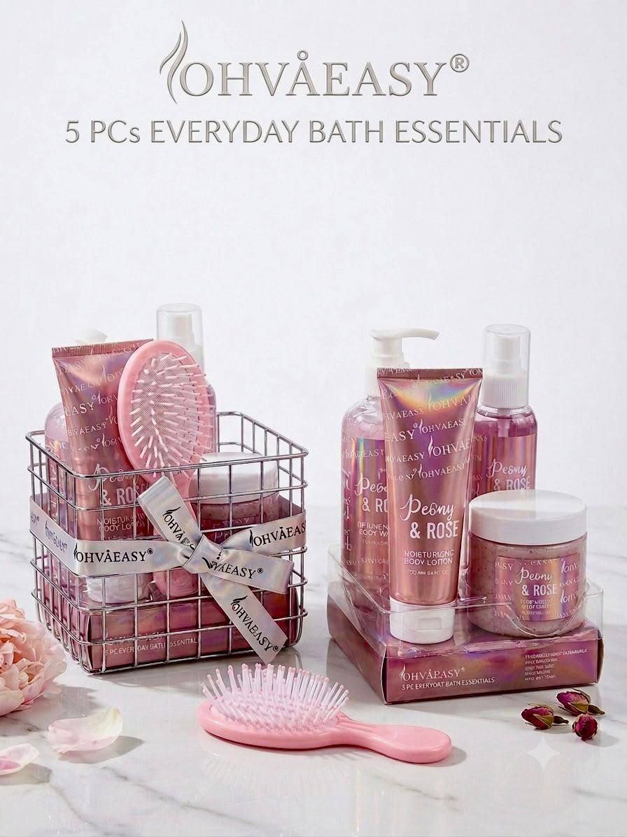 مجموعة هدايا العناية بالجسم Peony & Rose – طقم سبا فاخر 5 قطع للعناية اليومية والاسترخاء | D-A60 – Image 1