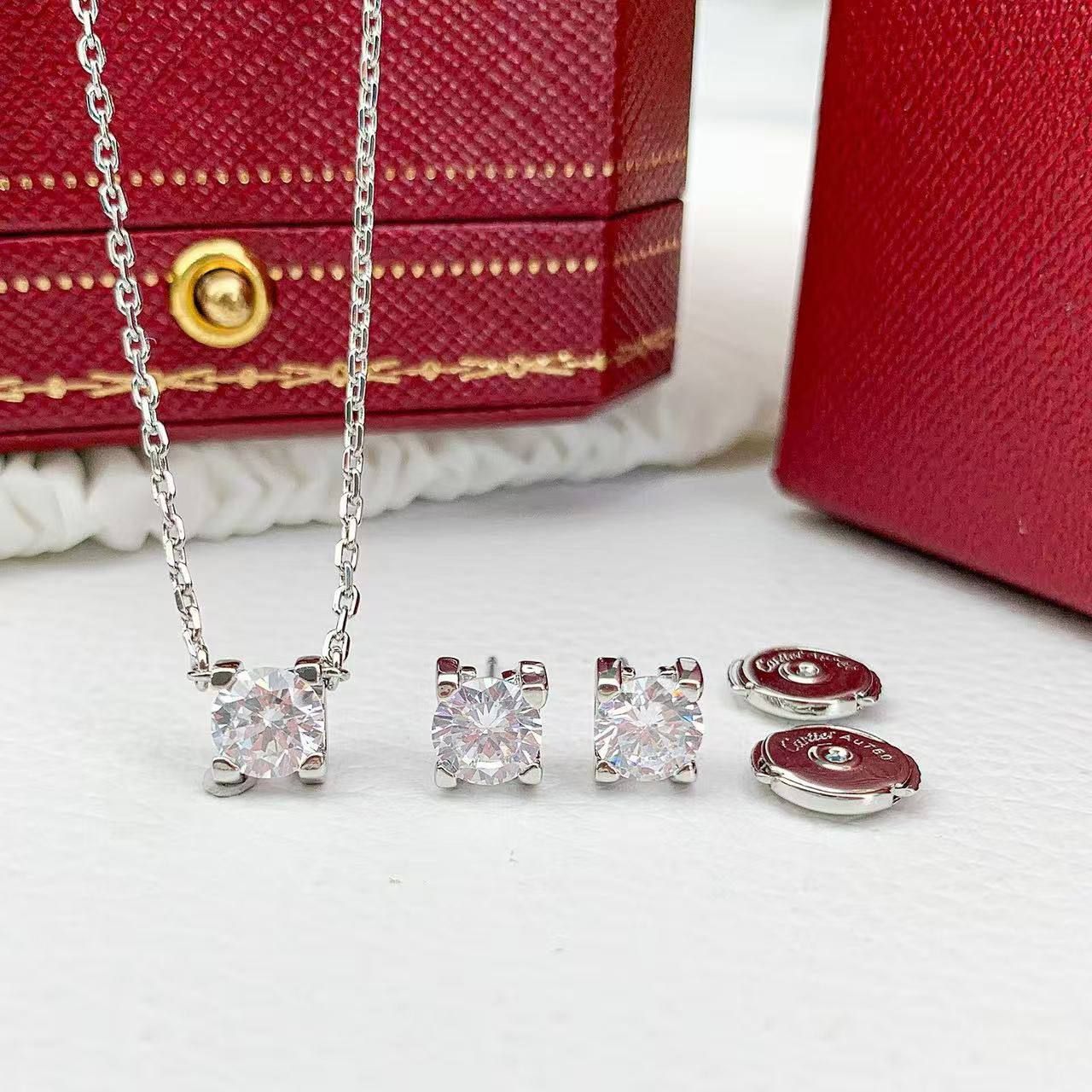 Delicate Cartier Solitaire Jewelry Set (Necklace & Earrings) – Premium High Copy | D-E26 – Image 2