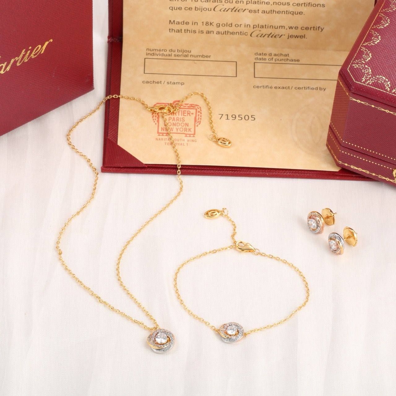 Delicate Cartier Trinity Inspired Jewelry Set (Necklace, Bracelet & Earrings) – Premium High Copy | D-E26 – Image 2