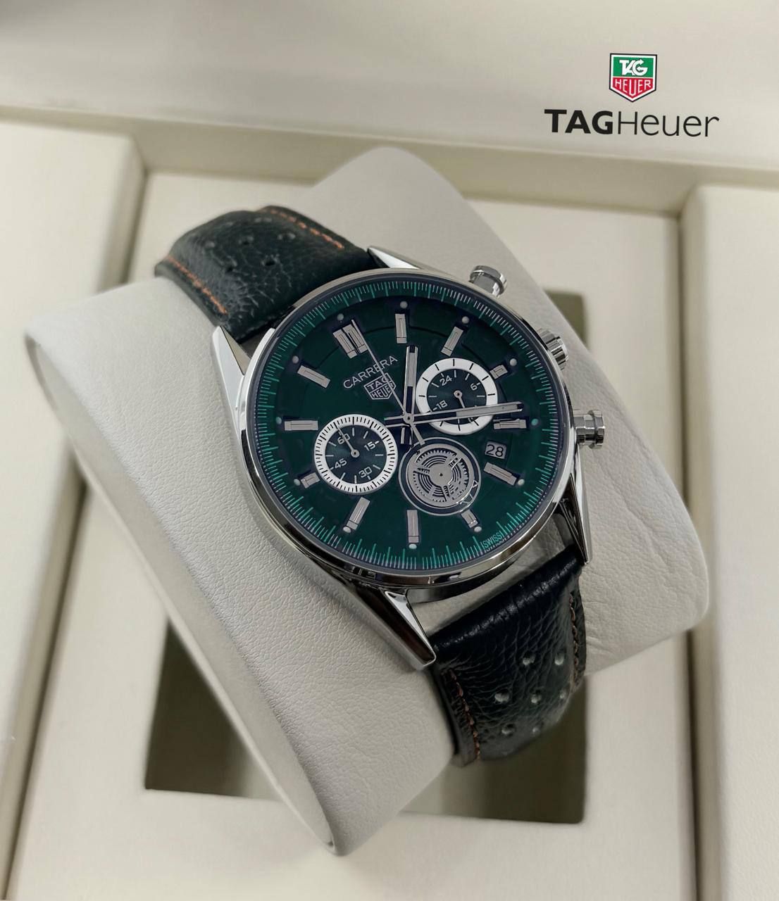 ​Tag Heuer Carrera Premium Sports Watch with Perforated Leather Strap (Master Copy) | D-E13 – Image 4
