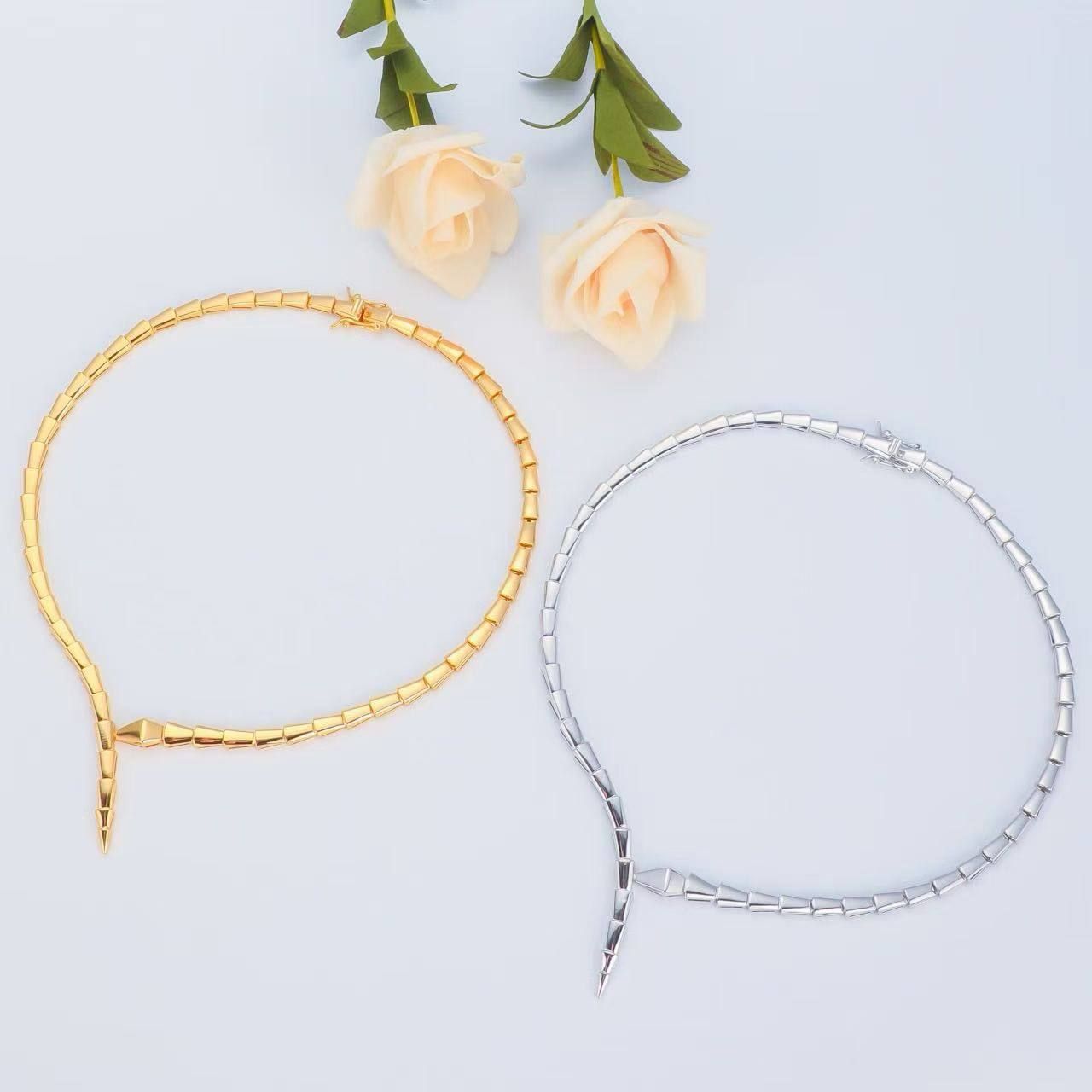 Bvlgari Serpenti Viper Inspired 4-Piece Jewelry Set (High Master) - Sleek Scale Necklace, Bracelet, Ring & Hoop Earrings | D-E32 – Image 3