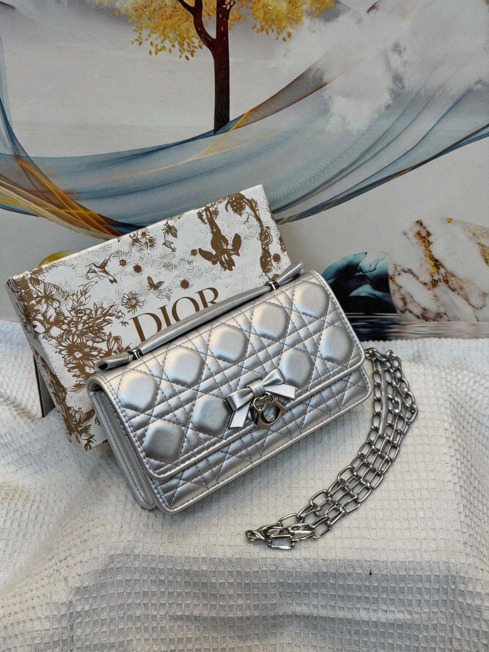 Dior Inspired Quilted Crossbody Bag with Elegant Bow – Pure Sophistication | D-E19 – Image 3