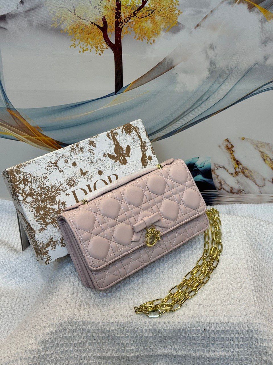 Dior Inspired Quilted Crossbody Bag with Elegant Bow – Pure Sophistication | D-E19 – Image 2