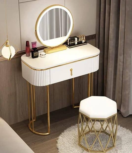 Modern Vanity Makeup Table with LED Light Mirror and Stool UAE | D-E49 – Image 1
