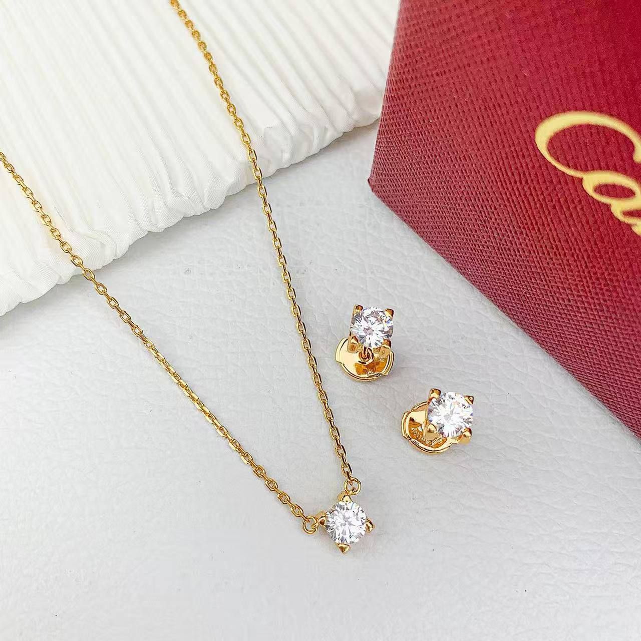 Delicate Cartier Solitaire Jewelry Set (Necklace & Earrings) – Premium High Copy | D-E26 – Image 1