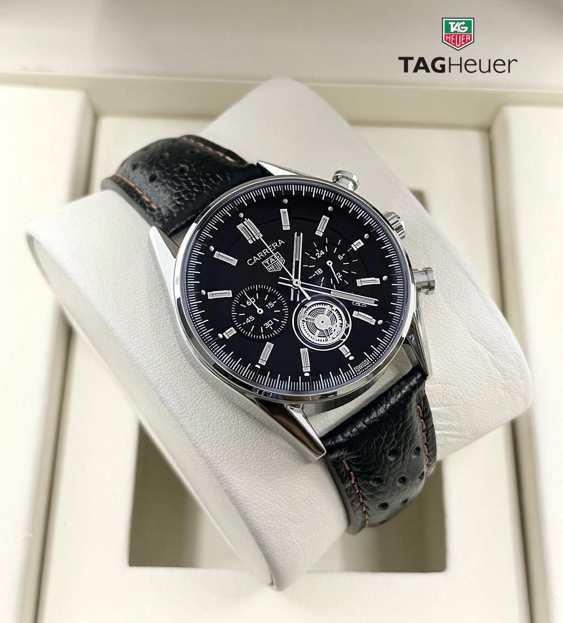 ​Tag Heuer Carrera Premium Sports Watch with Perforated Leather Strap (Master Copy) | D-E13 – Image 2