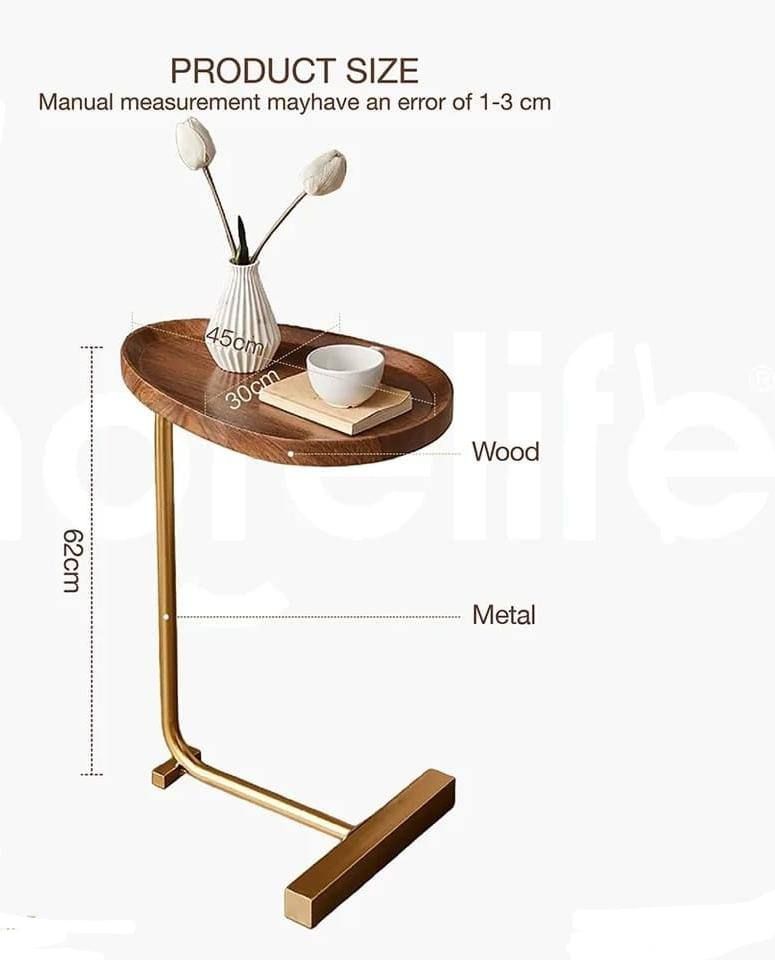 Modern Wooden C-Shape Side Table with Gold Metal Frame for Living Room UAE | D-E49 – Image 4