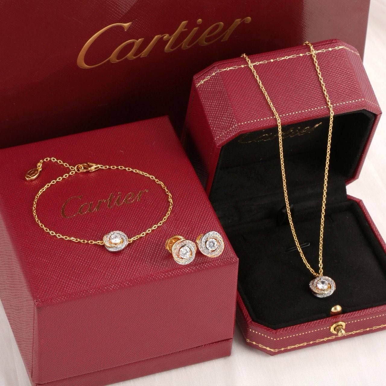 Delicate Cartier Trinity Inspired Jewelry Set (Necklace, Bracelet & Earrings) – Premium High Copy | D-E26 – Image 1