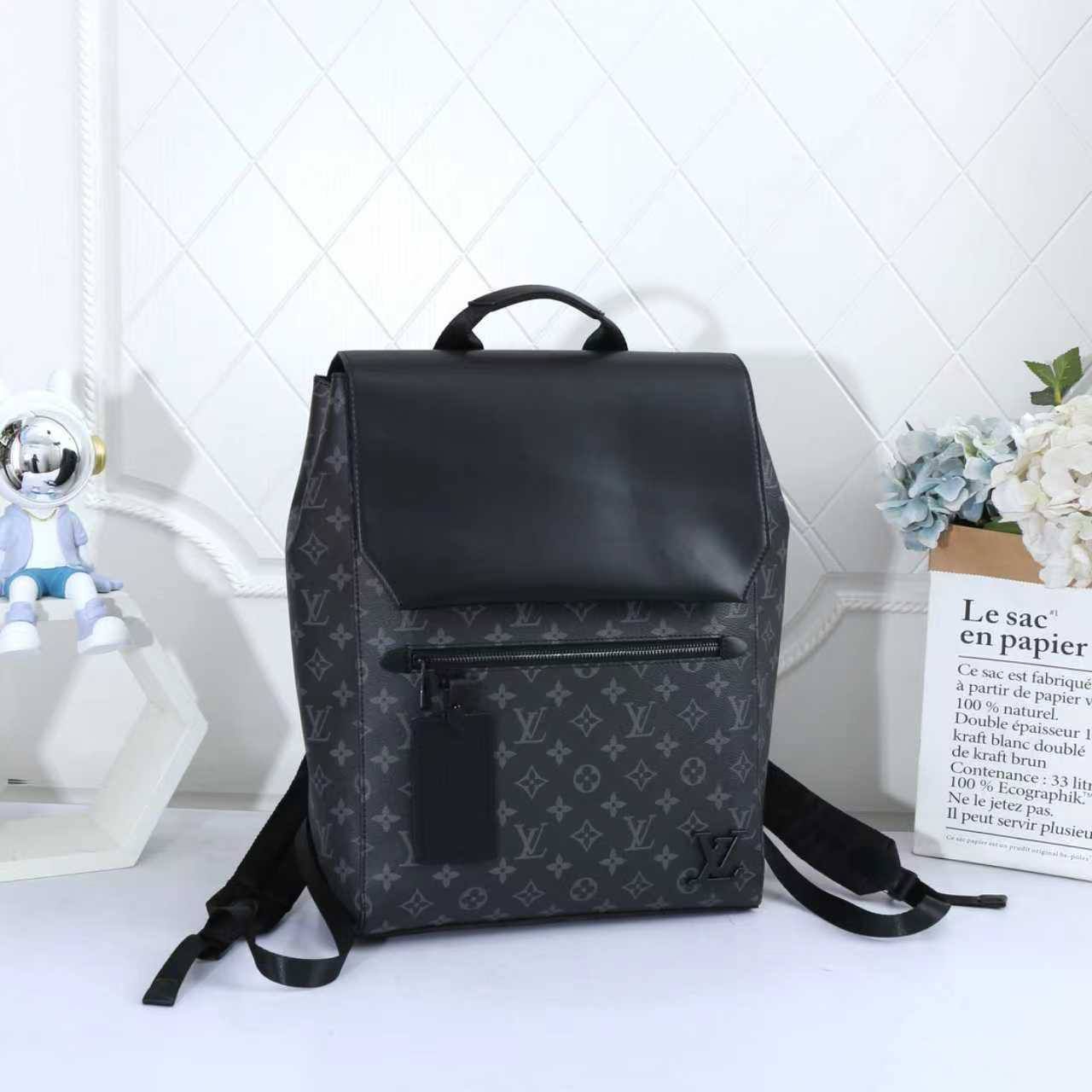 Luxury Monogram & Black Leather Backpack – The Ultimate Blend of Function & Style | D-E14 – Image 5