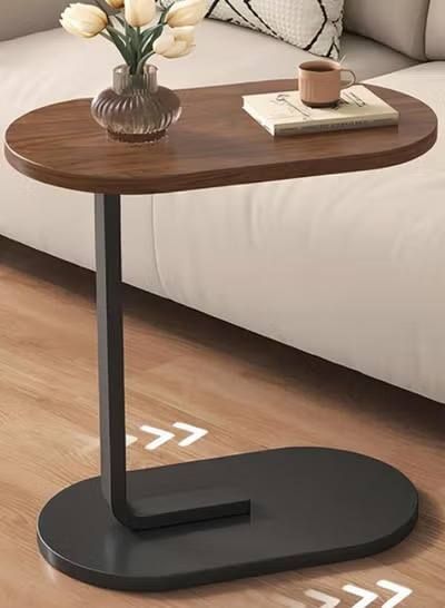 Modern Wooden C-Shape Side Table with White Base for Living Room UAE | D-E49 – Image 3