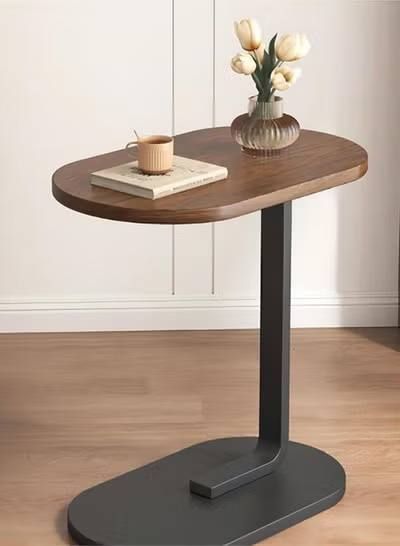 Modern Wooden C-Shape Side Table with White Base for Living Room UAE | D-E49 – Image 2