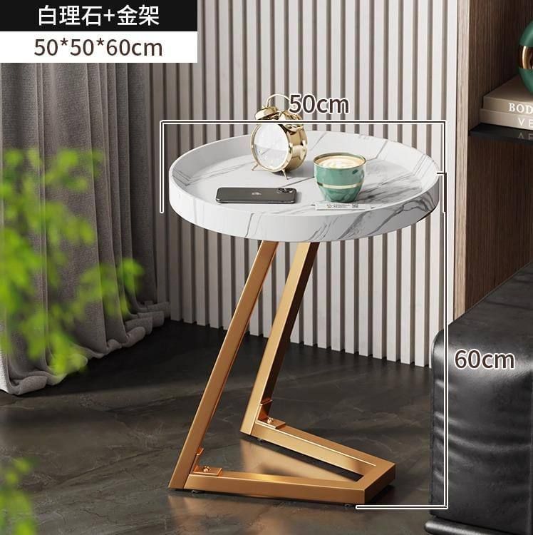 Modern Round Side Table with Marble/Wood Top and Gold Frame UAE | D-E49 – Image 3