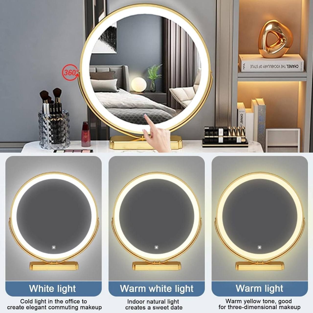 Modern Vanity Makeup Table with LED Light Mirror and Stool UAE | D-E49 – Image 4