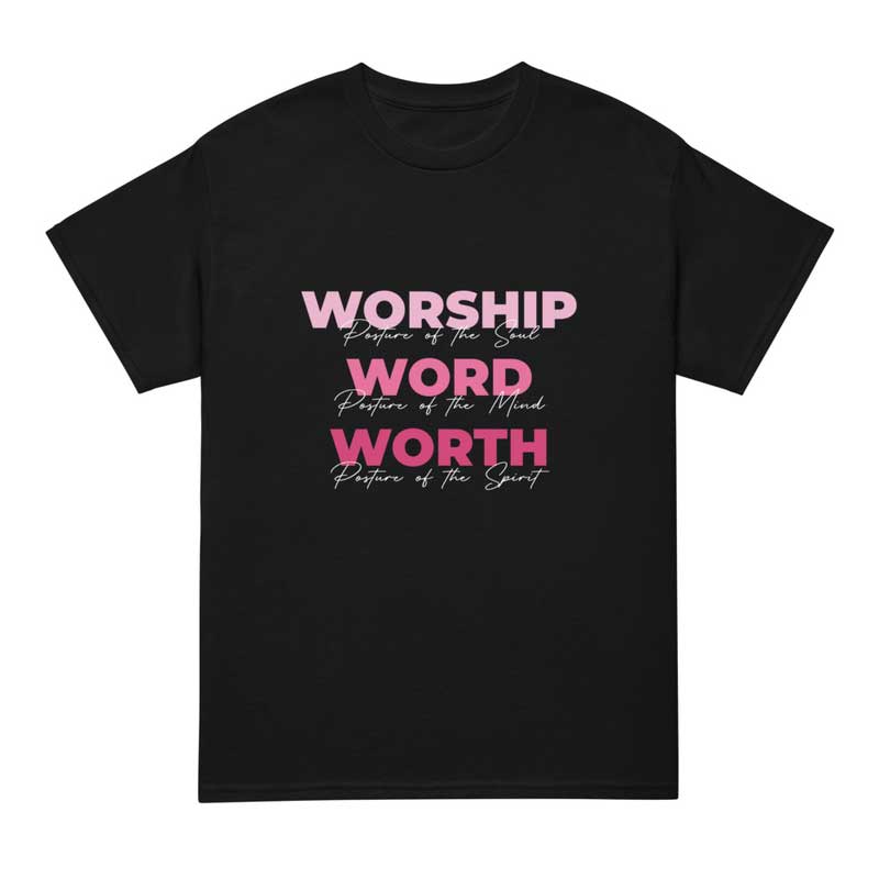 Worship, Word, Worth T-Shirt – Image 1