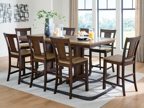Rylandeen Counter Height Dining Table and 8 Barstools – Image 1