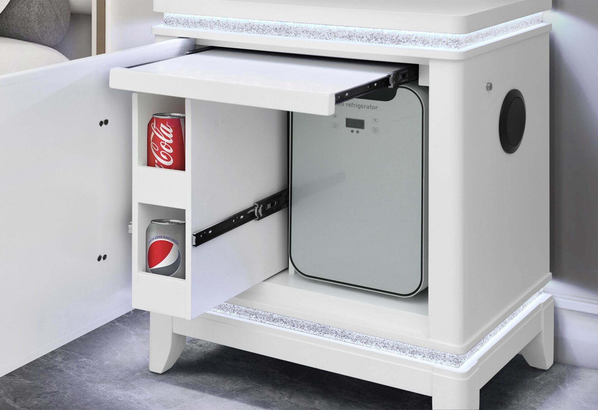ALINA WHITE QUEEN BED  WITH LED, COOLER, SPEAKER AND USB – Image 5