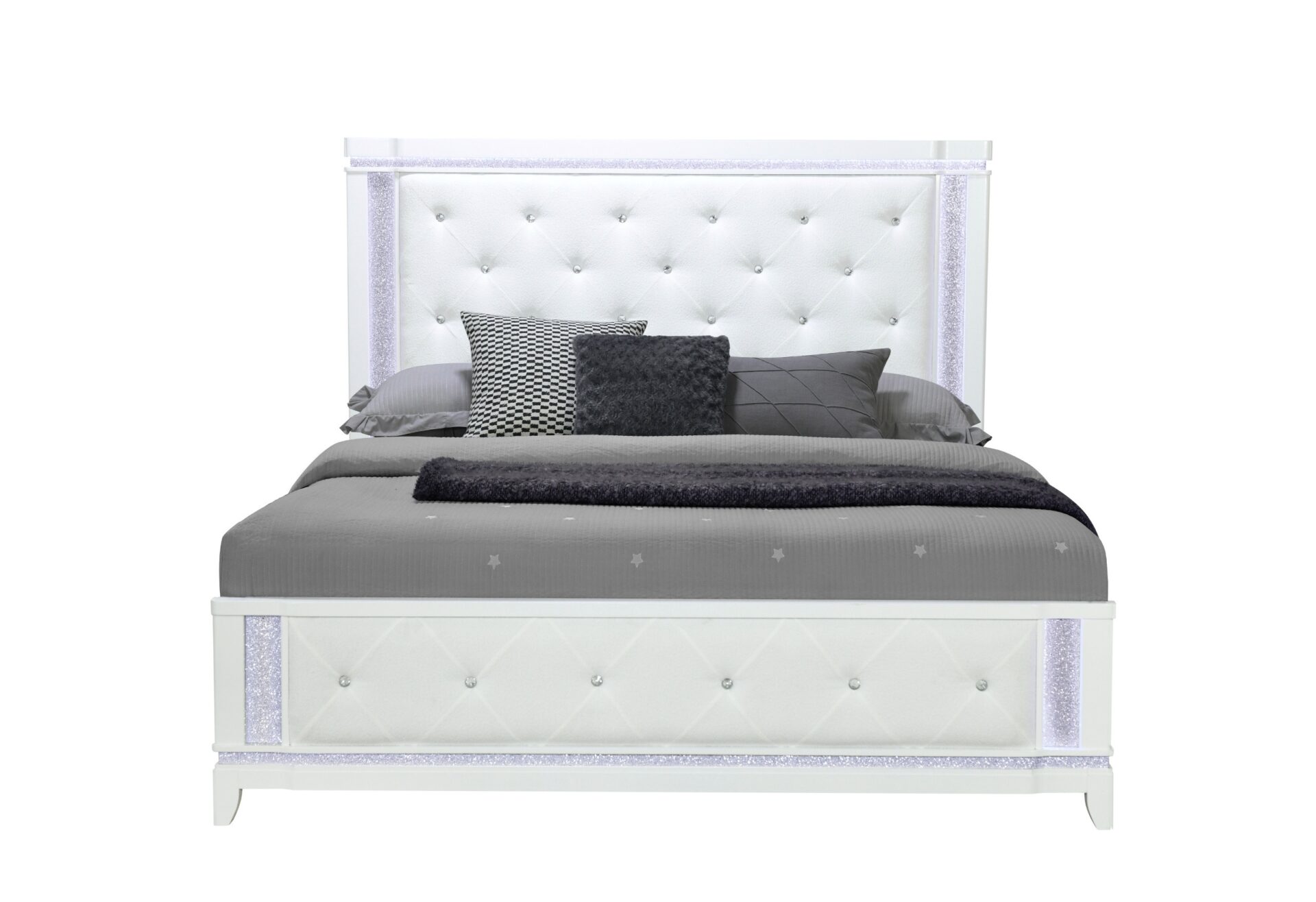 ALINA WHITE QUEEN BED  WITH LED, COOLER, SPEAKER AND USB – Image 2