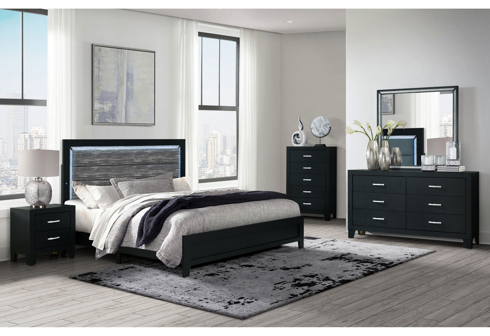 REID BLACK FULL BED ROOM SET – Image 1