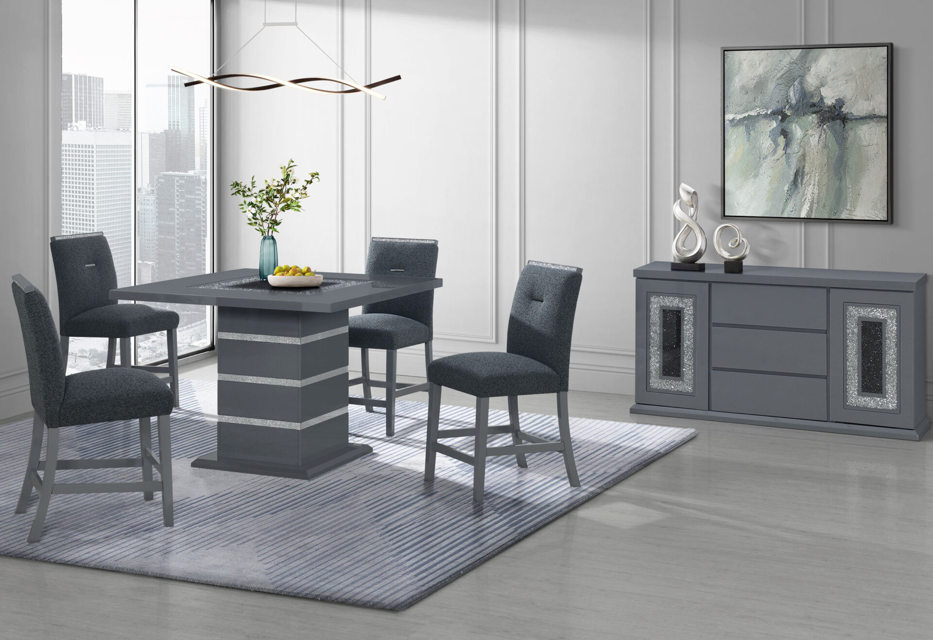 MONACO DARK GREY BAR TABLE AND 6 BAR STOOLS – Image 1