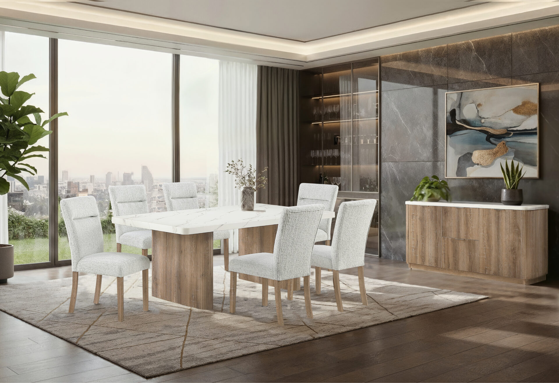 DINING TABLE AND 6 DINING CHAIRS – Image 1