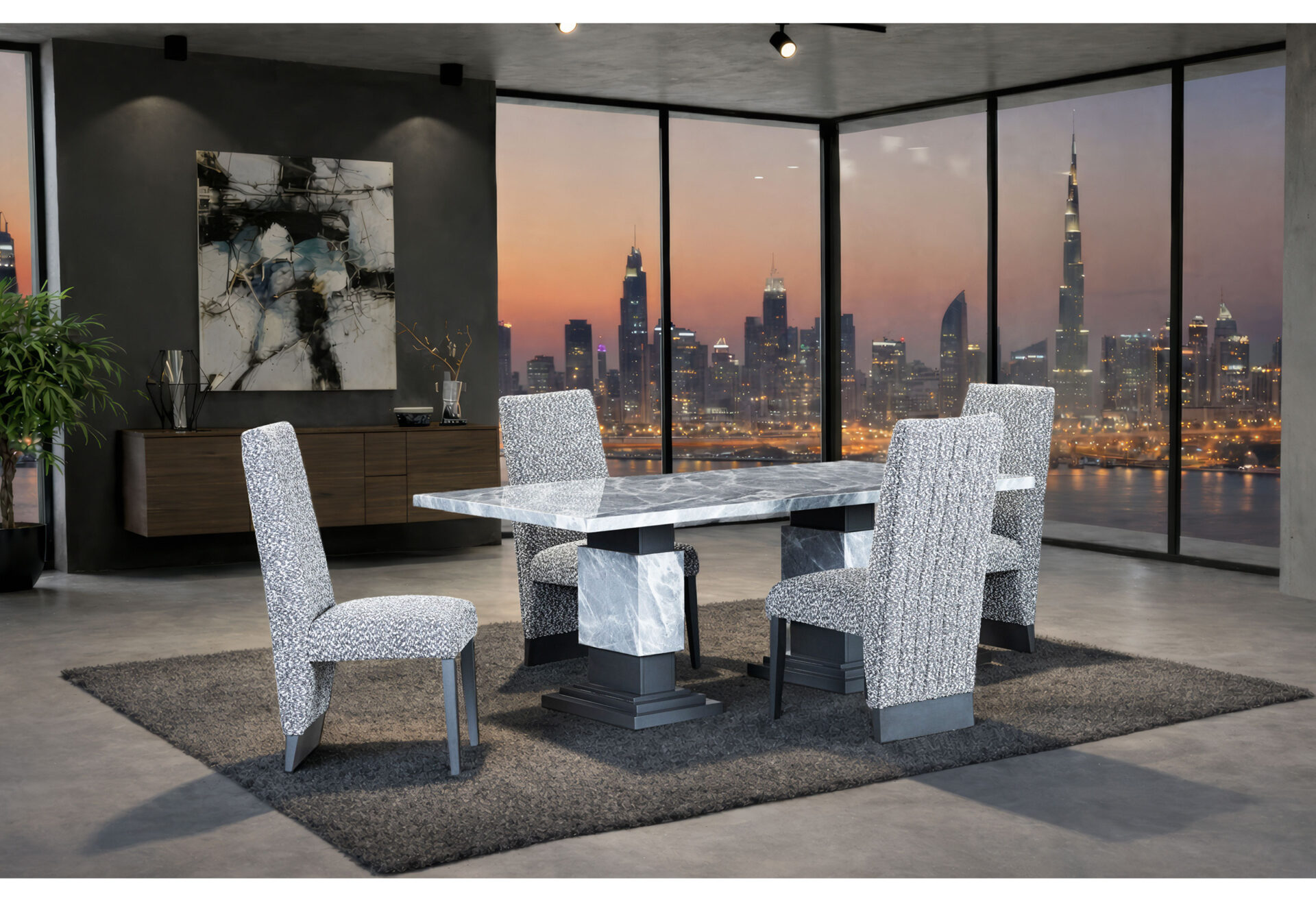 DINING TABLE + 4 TABLE  WHITE/GREY – Image 1