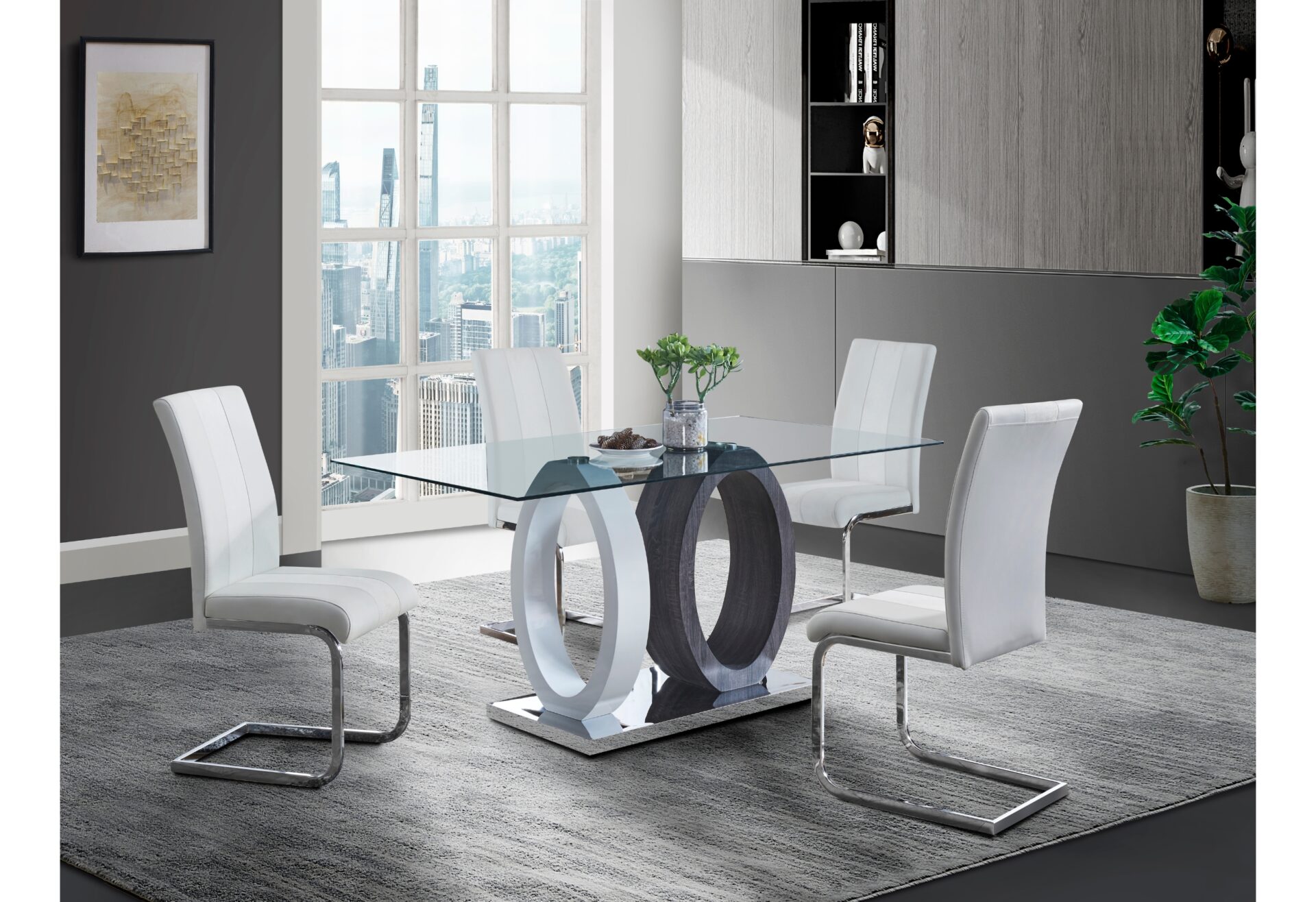 DINING TABLE AND 4 WHITE CHAIRS  – Image 1
