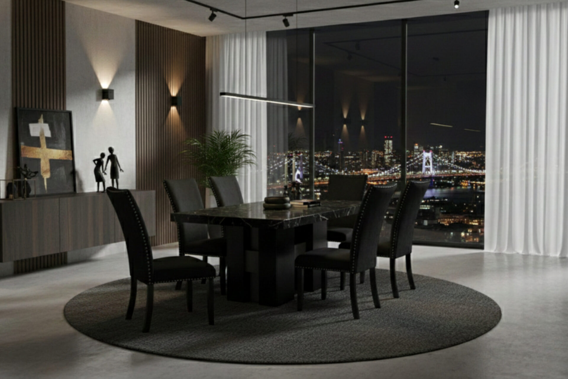 DINING TABLE +6 DINING CHAIRS BLACK – Image 1