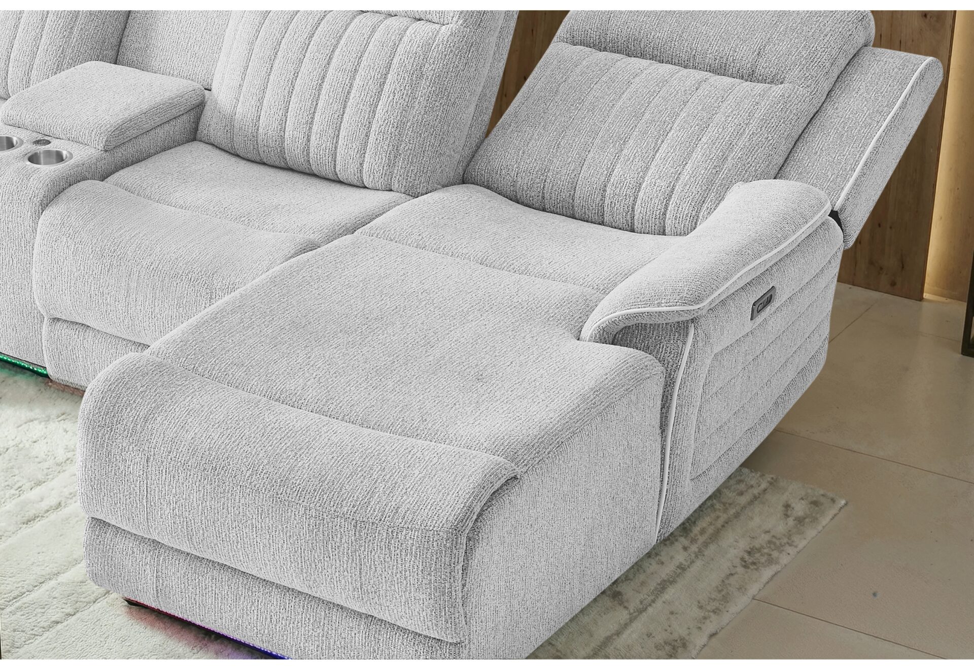 GREY 1 POWER PUSHBACK SECTIONAL LIVING ROOM WITH LED AND SPKR – Image 2