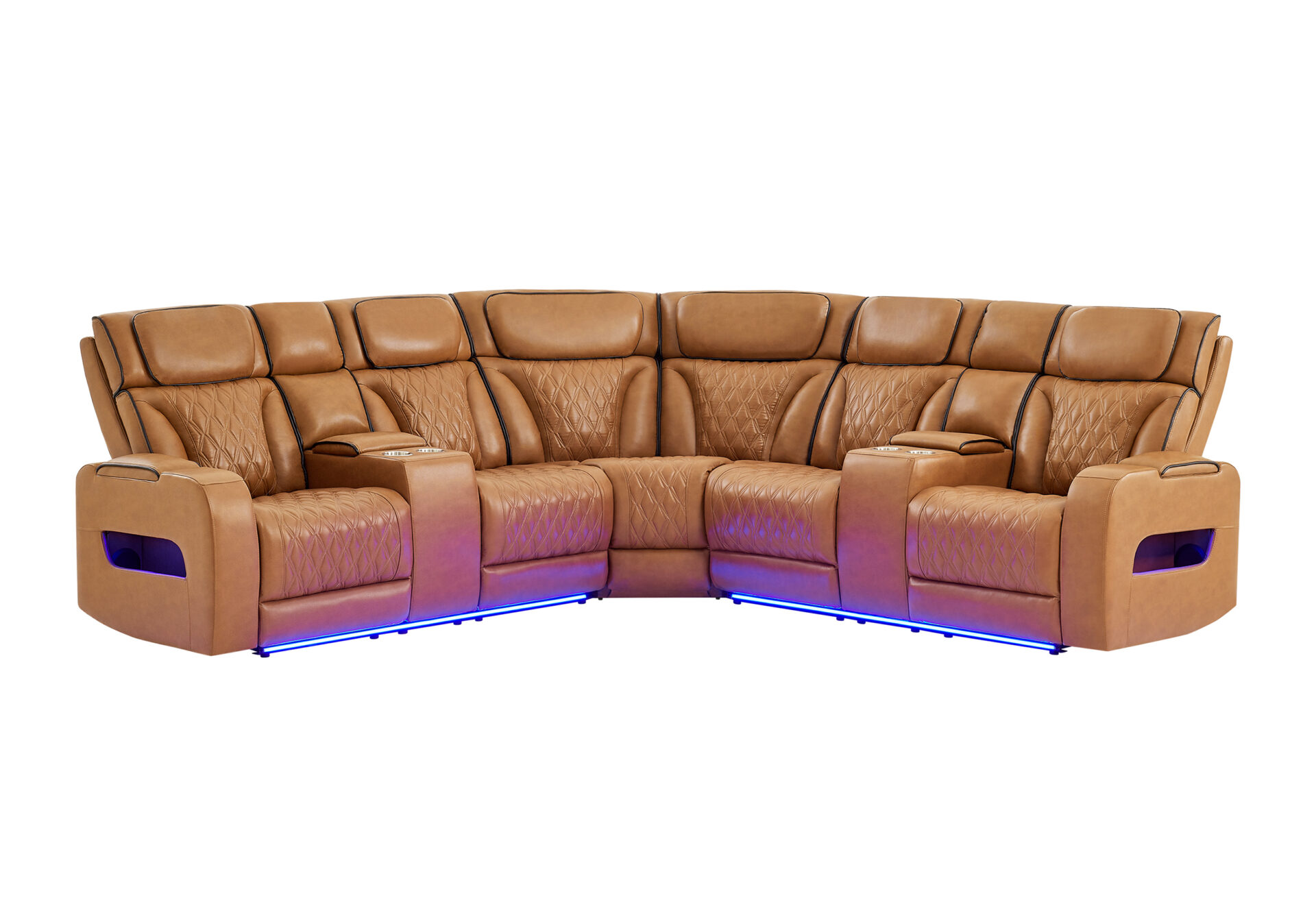 CAMEL SECTIONAL LIVING ROOM  WITH POWER HEADREST, CONTINUOUS LED AND SPEAKER – Image 4