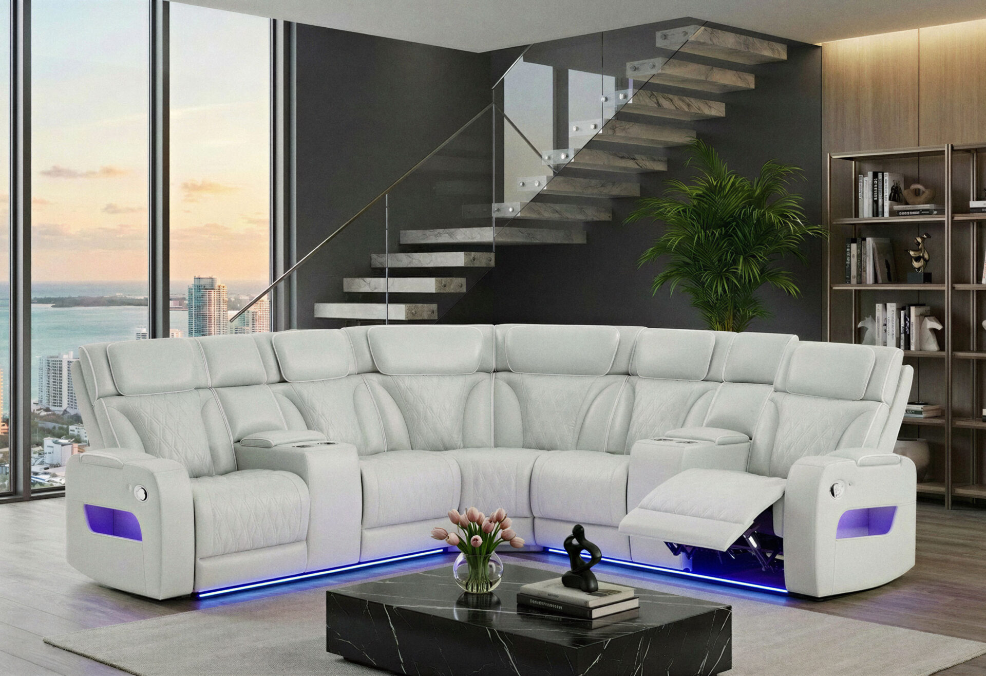 BLANCHE SILVER SECTIONAL LIVING ROOM WITH LED – Image 1