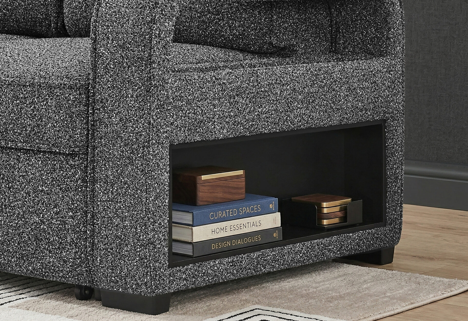 DARK GREY REVERSIBLE SOFA BED WITH DROP DOWN TABLE AND SPEAKER – Image 3