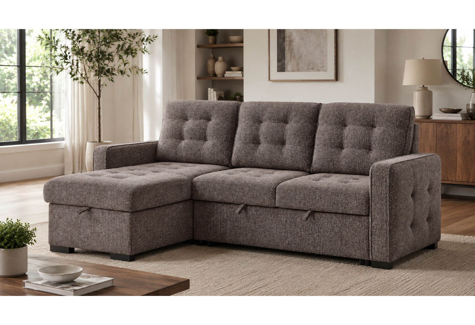 BROWN REVERSIBLE LIVING ROOM SOFA BED – Image 1