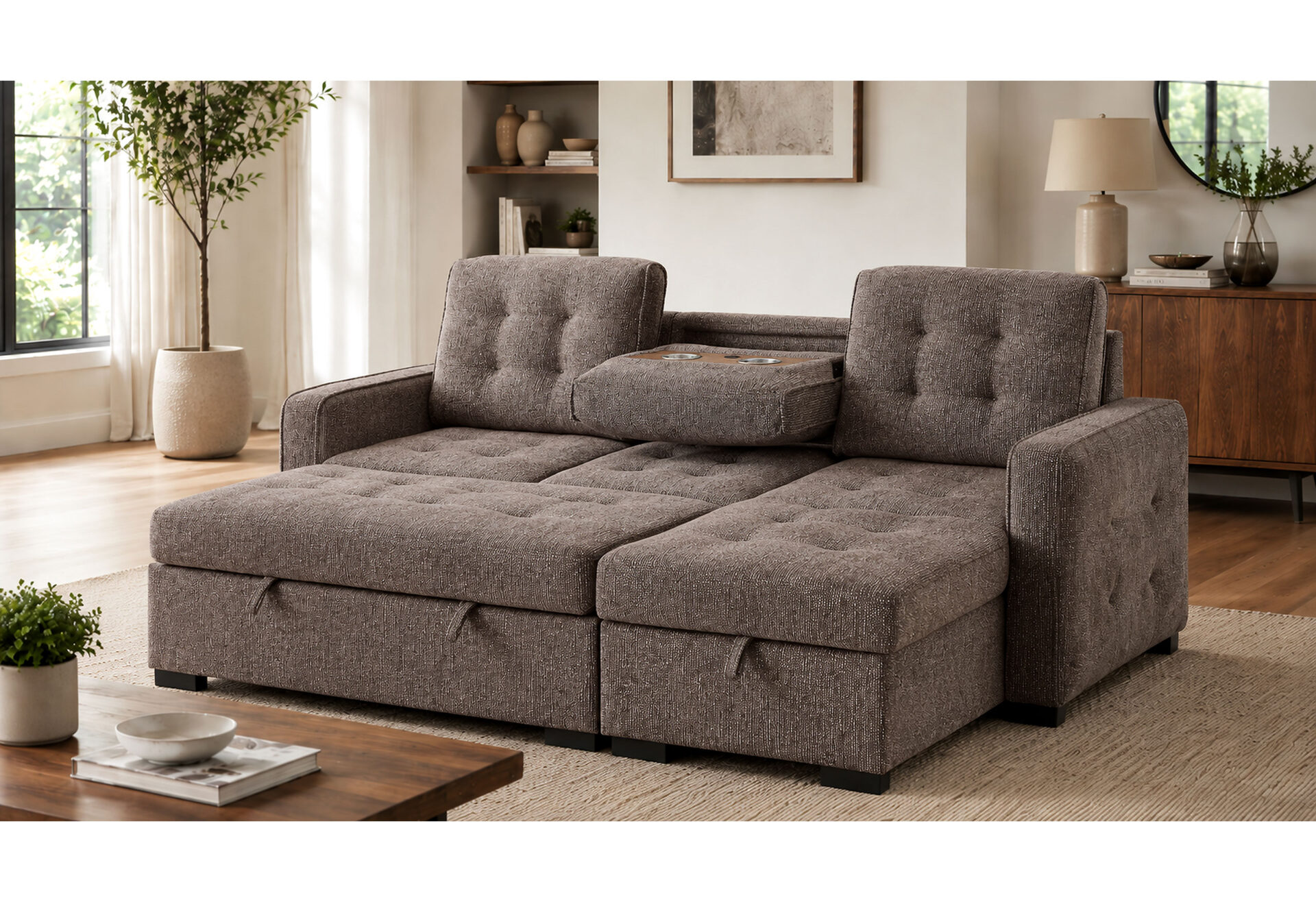 BROWN REVERSIBLE LIVING ROOM SOFA BED – Image 2