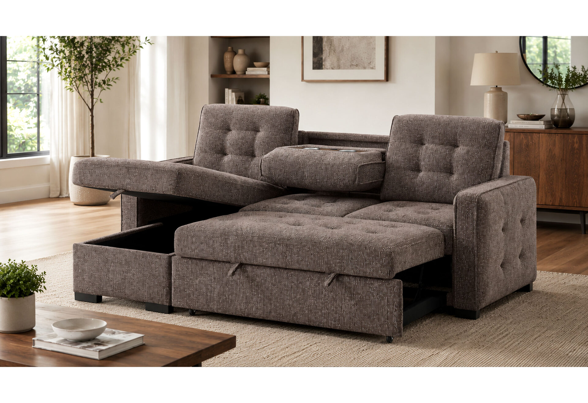BROWN REVERSIBLE LIVING ROOM SOFA BED – Image 3