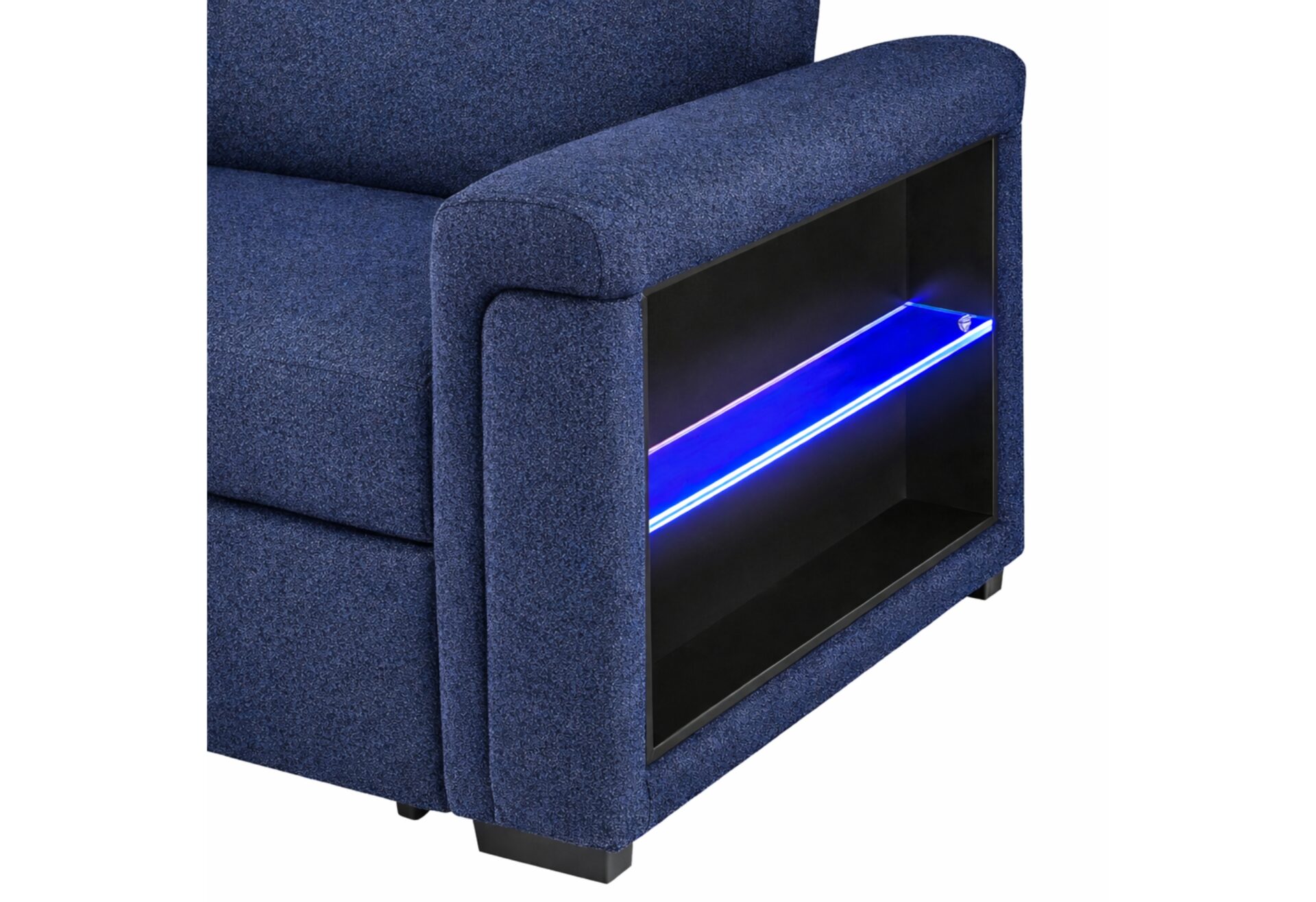NAVY PULL OUT SOFA BED WITH LED ACRYLIC SHELVES AND SPEAKERS – Image 2