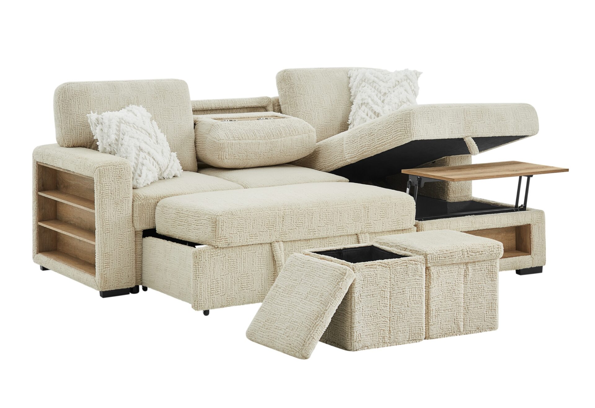 IVORY PULL OUT SOFA BED WITH SPEAKER AND 2 PILLOWS – Image 2