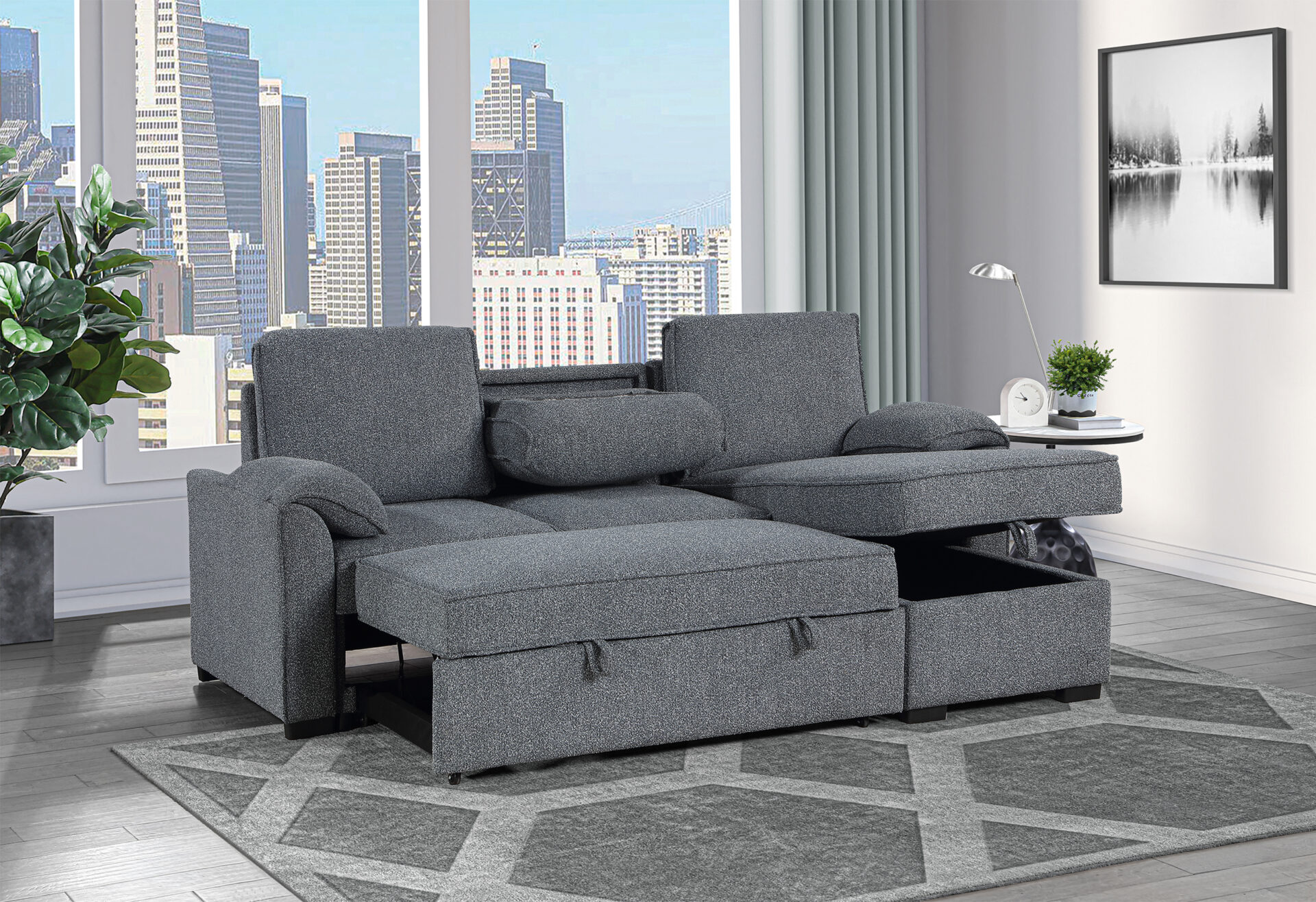 DARK GREY REVERSIBLE SOFA BED – Image 2
