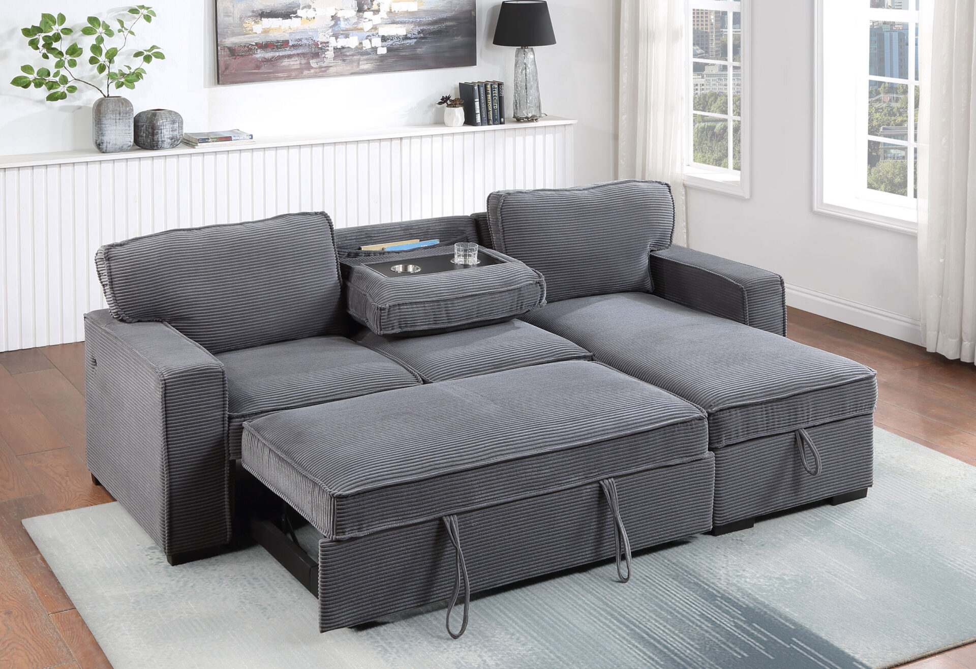 LIGHT GREY REVERSIBLE SOFA BED – Image 2
