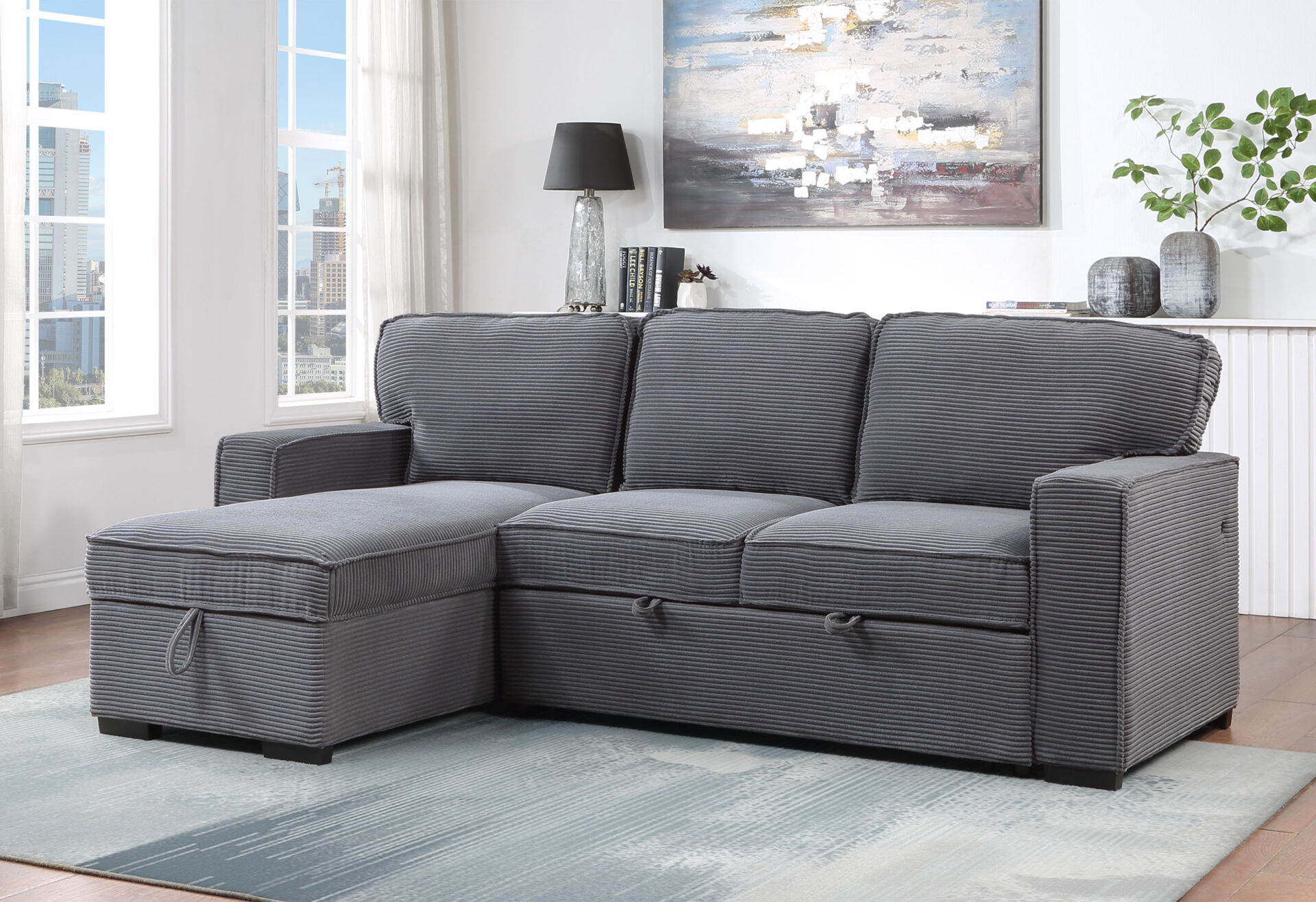 LIGHT GREY REVERSIBLE SOFA BED – Image 1