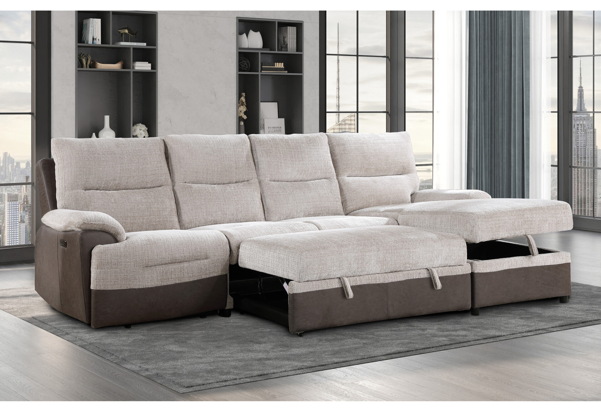 BEIGE/BROWN SECTIONAL LIVING ROOM WITH PO AND USB – Image 2
