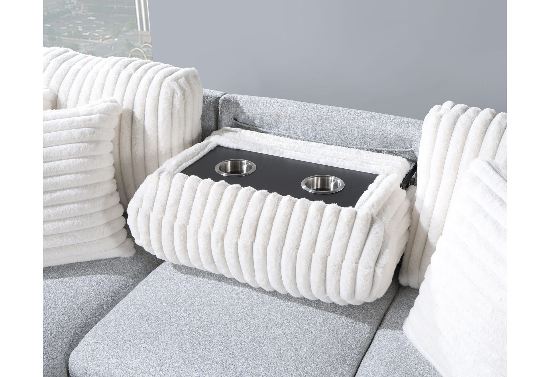 LIGHT GREY/WHITE REVERSIBLE PULL OUT SOFA BED – Image 3