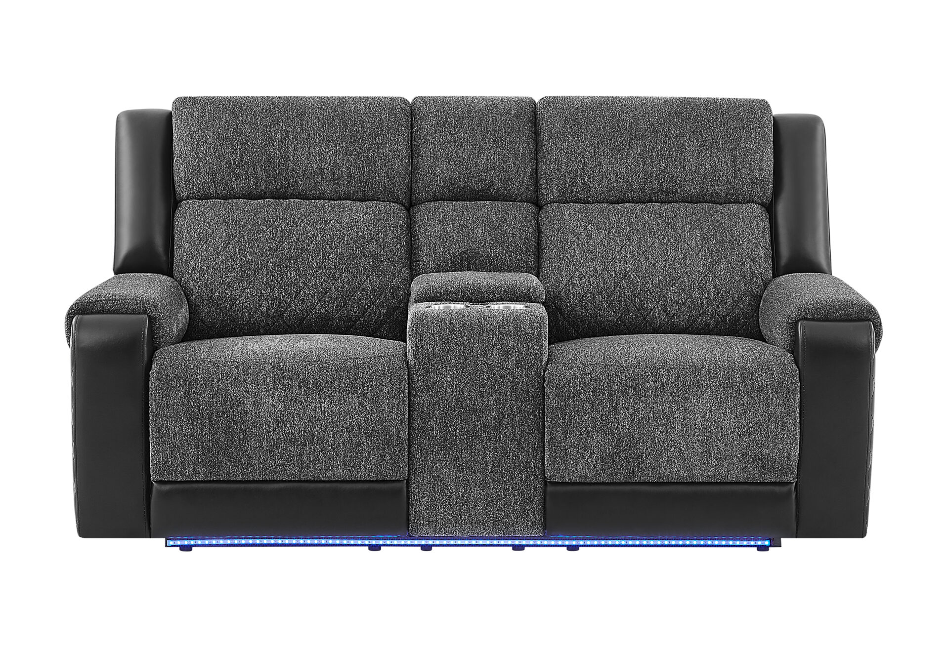 GREY/BLACK CONSOLE REC LOVESEAT W/IMMERSIVE SOUND & BLUE LED – Image 2